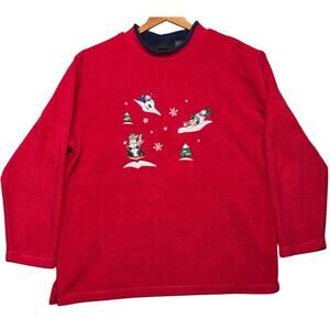 C&B Sport Red Fleece Christmas Snowman Holiday Long Sleeve Top Women XL